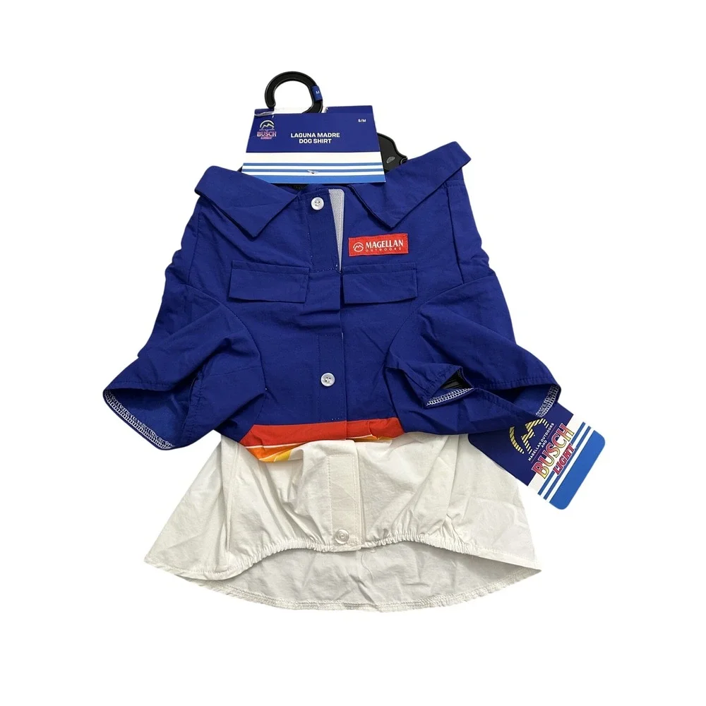 Magellan Busch Light Dog Shirt S/M Blue NWT Laguna Madre Fishing Vest Pet Outfit
